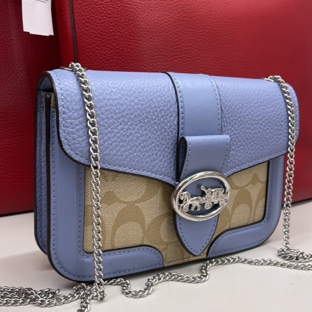 Coach Georgie Crossbody In Signature Canvas Light Khaki / Marble Blue - Picture 1 of 16